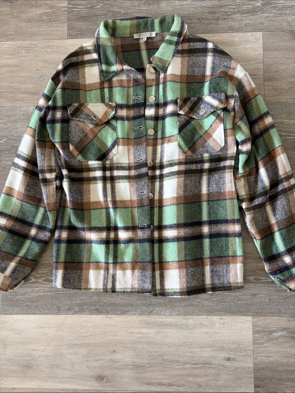 Plaid Shacket Jacket in Green, Brown & Cream